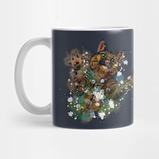 cat playing from splash watercolor Mug